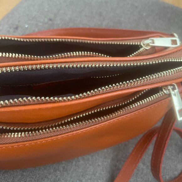 Divina Firenze Italy Orange Tan Genuine Leather Crossbody Shoulder Bag - Picture 9 of 11